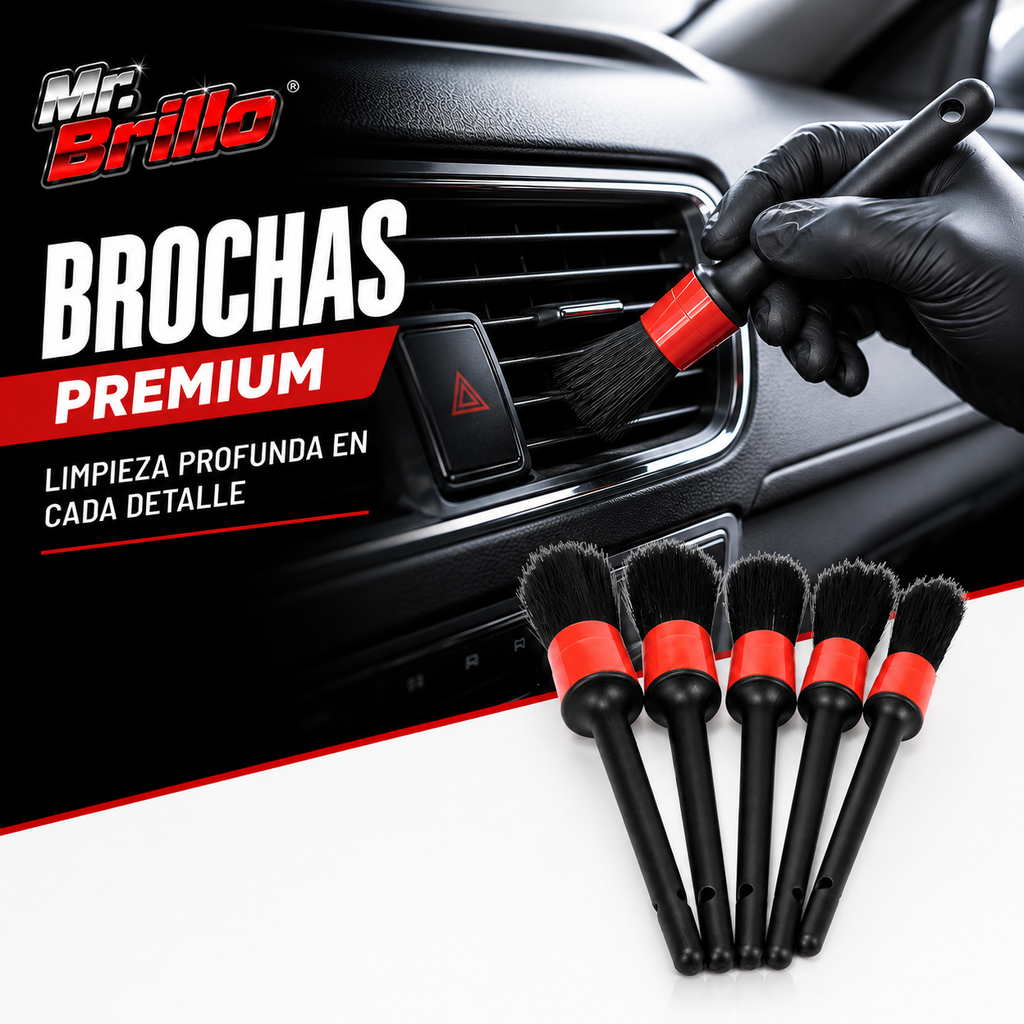 Kit 5 Cepillos Para Detallado Automotriz
